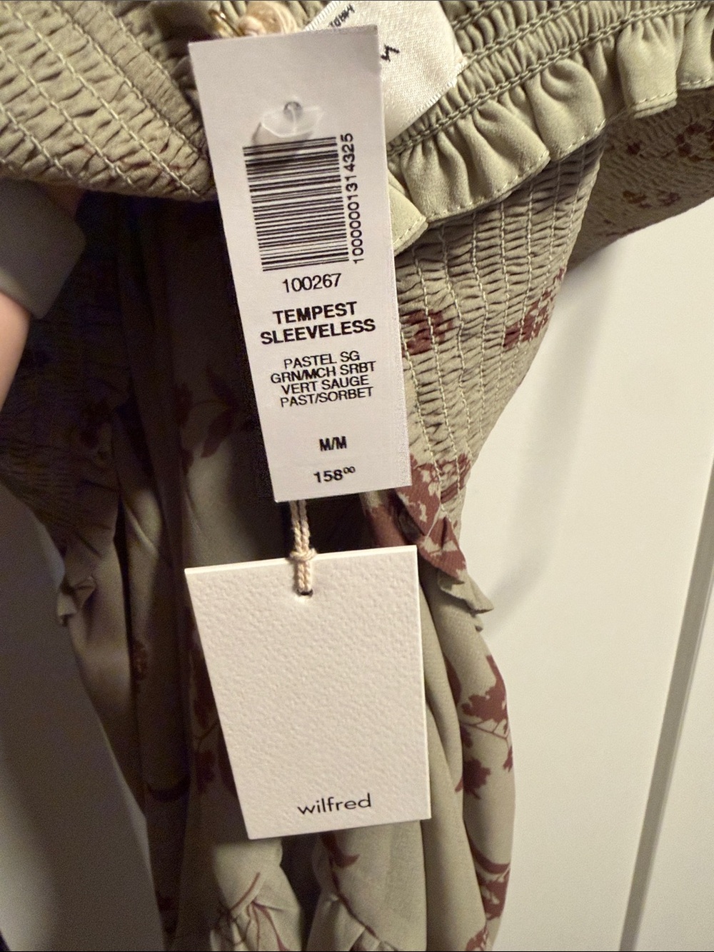 Aritzia Olive Green Floral Smocked Sundress - Picture 3 of 3